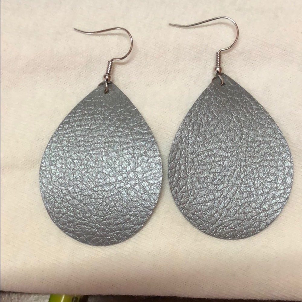 Faux silver leather earrings